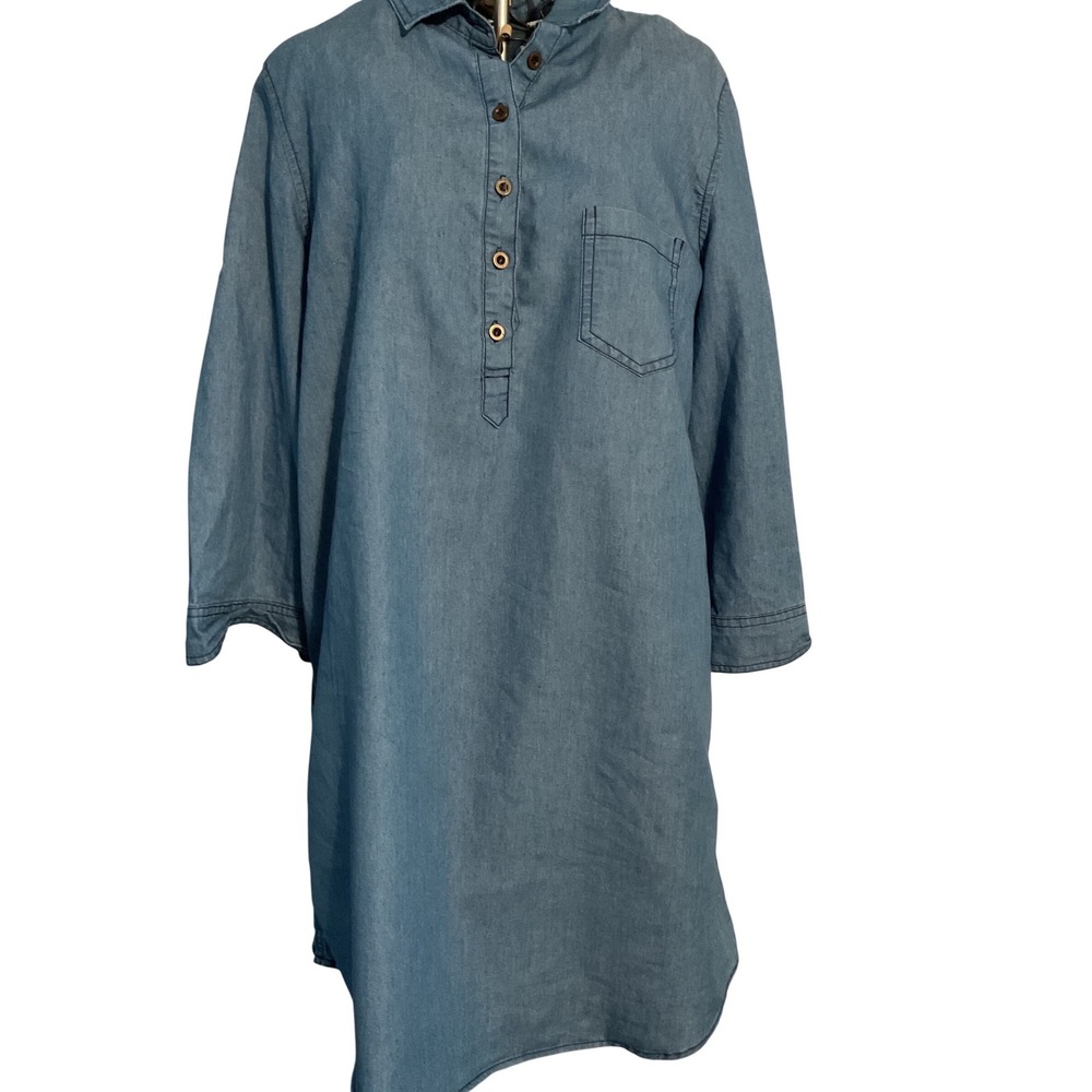 Vanilla Bay Denim Chambray Shirt‎ Dress Tunic Roll Tab Sleeves Collared Size L